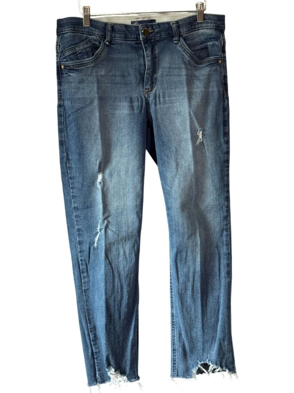 Democracy Womens Distressed Jeans "Ab"solution Size 12P Petite Denim Blue